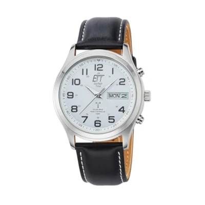 Image de ETT Eco Tech Time EGS 11436 12L Montre analogique radio pilotée solaire pour homme avec bracelet en cuir