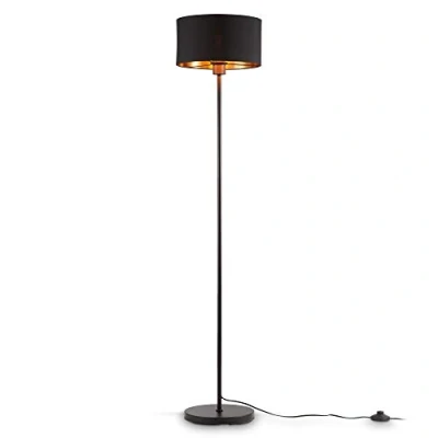 Image de B.K.Licht I lampadaire tissu noir/doré douille E27 pour une ampouleI abat jour en 30 cm câble de 140 avec interrupteur à pied livré sans ampoule