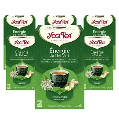 Image de YOGI TEA, Energie du Thé Vert, Bio, Mélange de Guarana, Gingembre et Fleur Sureau, 102 (6x17) Sachets