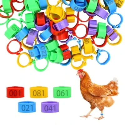 Image de Wisebom 100Pcs Bague Poule Anneaux de Jambe d&#039;Identification, d&#039;Identification Clip Numéroté 1 100 sur la Volaille, Poulet Colorés, Volaille,16mm