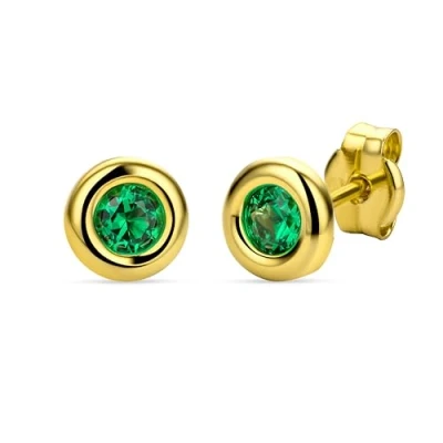 Image de Orovi bijoux femme, boucles d&#039;oreilles en or jaune avec Émeraudes pierres précieuses, clou 9 Kt / 375