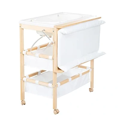 Image de roba Table à Langer avec Baignoire 2en1 Baby Pool + Matelas Imperméable sur Plan Pivotant 2 Compartiments Bain Bébé dès la Naissance Bois Naturel