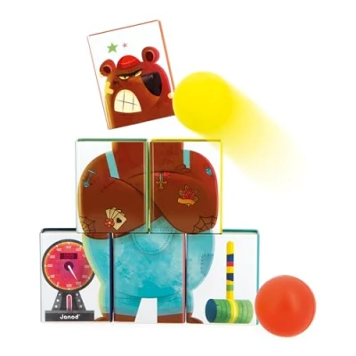 Image de Janod Chamboule Tout Enfant Applepop Jeu d&#039;Adresse 6 Boîtes en Métal + 2 Balles Mousse d&#039;Extérieur Développe Dextérité et Concentration Dès 3 Ans,J03359