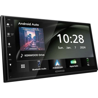 Image de KENWOOD DMX5023DABS 17,3 cm WSVGA (1024 x 600px) Récepteur avec Dab+/FM, CarPlay, Android Auto, Apple &amp; USB, Bluetooth, écran Tactile capacitif, DSP, 4 50 W, 3 pré Sorties 2,5 V