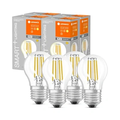 Image de LEDVANCE Ampoule LED intelligente avec Wifi, E27, gradable, blanc chaud(2700K), forme de goutte d&#039;eau, filament clair, remplace les ampoules 40W, contrôlable Alexa, Google et App, paquet 4