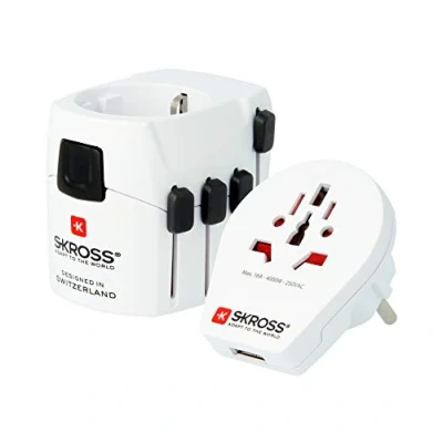 Image de SKROSS Monde &amp; USB 2 en 1 Adaptateur de Voyage Universel Depuis et vers Le Tension Puissance : 100V 700W/250V 1750W Prise 2,4 A Protection Contre Les Chocs électriques