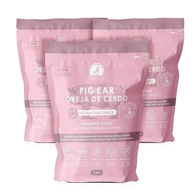 Image de MAIKAI Lot de 6 Oreilles Porc pour Chien Friandises à Mâcher Chiens 100% Naturels Complément Alimentaire Riche en Protéines Séchées