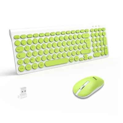 Image de LeadsaiL Ensemble Clavier Souris sans Fil, Ergonomique de Souris, France AZERTY, 2,4 GHz avec Récepteur USB, 12 Raccourcis Multimédia pour Ordinateur, PC, Ordinateur Portable Vert