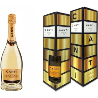 Image de Canti Prosecco D.O.C. Extra Sec Millesimato, Coffret Cadeau Vin 11%, Élaboré à Partir du Cépage Glera de Venise, Goût Fruité et Floral, 1x750 ml