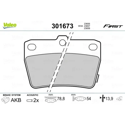 Image de VALEO 301673 Jeu de plaquettes frein FIRST Essieu arrière contact signal d&#039;usure inclus sans tôle anti bruit TOYOTA: RAV4 II SUV, I SUV