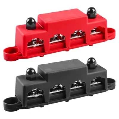 Image de VEGOATY Lot de 2 barres distribution 12 V 48 CC 250 A BusBar Avec 4 goujons serrage M8 Module haute performance couvercle Pour voiture, marine, système batterie
