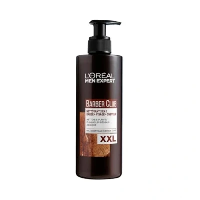Image de L&#039;Oréal Men Expert Shampoing pour homme dans un pack avantageux XXL, la barbe, le visage et les cheveux, apaisant nourrissant grâce à l&#039;huile de bois cèdre, Barber Club 3 en 1, soin