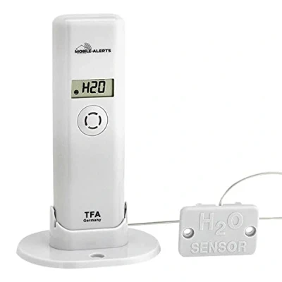 Image de TFA Dostmann Weatherhub Émetteur Thermo hygromètre avec détecteur d&#039;eau, Smart Home, Appel des données Via Smartphone, Avertissement de dommage l&#039;eau, température, humidité