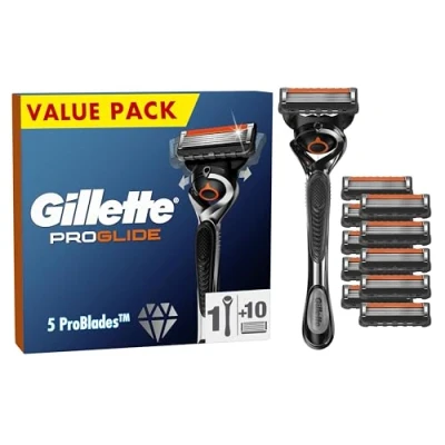 Image de Gillette ProGlide pour Homme, Rasoir Avec 1 Manche et 10 Recharges de Lames, Conçu un Rasage Près, Lubrastrip Confort Optimal