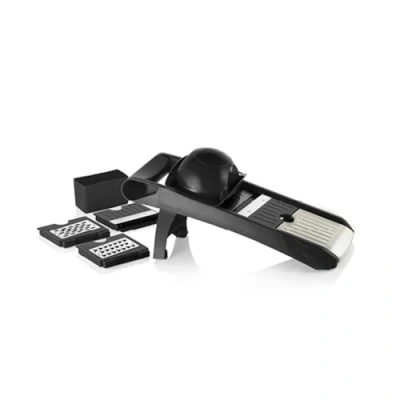 Image de Qdesign Mandoline Multifonction 3 Lames Acier Inoxydable Coupe Légumes de Cuisine pour Découper, Émincer, Râper Convient au Lave Vaisselle Noir/Argenté