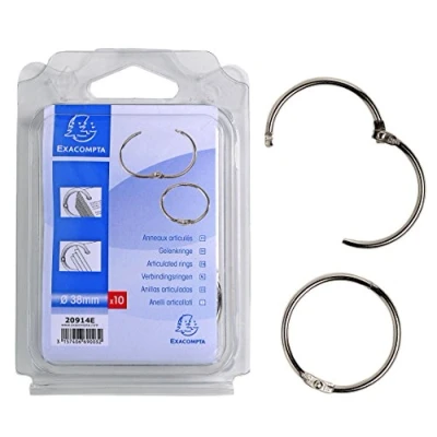 Image de Exacompta Réf. 20914E Blister de 10 anneaux métalliques articulés Diamètre 38 mm livre, reliure, pour relier des listings ou documents divers Couleur argent