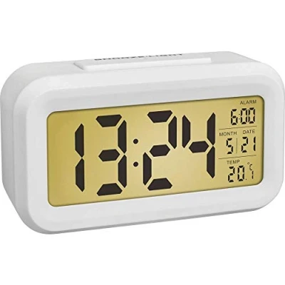 Image de TFA Dostmann Lumio Réveil numérique, 60.2018.02, avec température intérieure, Affichage de l&#039;heure et la Date, éclairage Nocturne Automatique, écran LCD, Blanc
