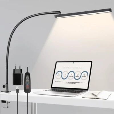 Image de Lampe de Bureau LED, BIENSER 14W table Architecte Flexible avec Pince, 10 Niveaux Luminosité X 5 Modes Couleur, Réglable, Protection des Yeux, 5V/2A CE Adaptateur Incluse