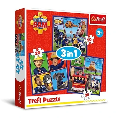 Image de Trefl Sam Le Pompier Paper, Fête 3en1,Puzzles Colorés avec Personnages de Dessin animé, Différents Degrés Difficulté, Divertissement Créatif, pour Enfants à partir 3 Ans, 34868, Multicolour