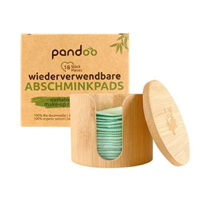 Image de Pandoo 18 Disques de Cotons Réutilisables et Lavables pour Démaquillant Avec Trousse Toilette Boîte en Bambou