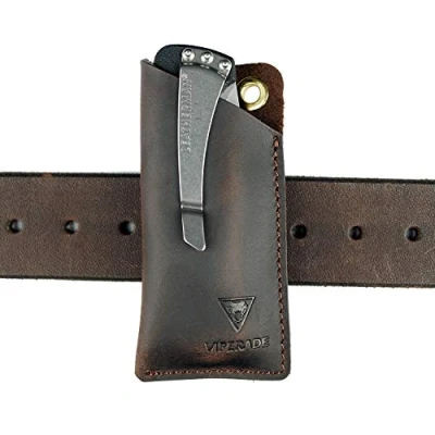 Image de VIPERADE PJ11 Étui de Poche EDC en Cuir, étui Cuir Multi Outils, Petit Couteau Utilitaire pour à Coups Pied/Herbes renforcé, Mini Couteau, Lampe Brun