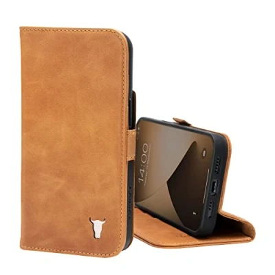 Image de TORRO Étui Compatible avec iPhone 12 et Pro Housse en Cuir Véritable de Qualité [Emplacements pour Cartes] [Fonction Support] [Cadre Durable] (Marron Clair)