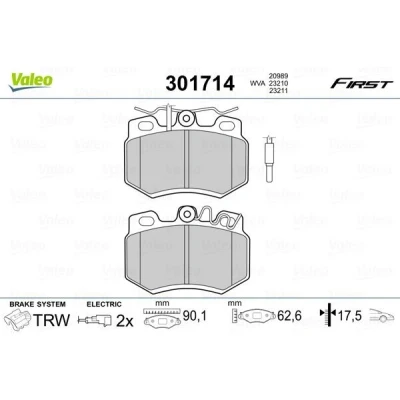 Image de VALEO 301714 Jeu de plaquettes frein FIRST Essieu avant contact signal d&#039;usure inclus sans tôle anti bruit PEUGEOT: 205 II 3/5 portes