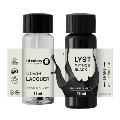 Image de SD COLORS Mythos LY9T Peinture de retouche 15 ML pour réparer les rayures et éclats Code couleur Noir (peinture + laque)