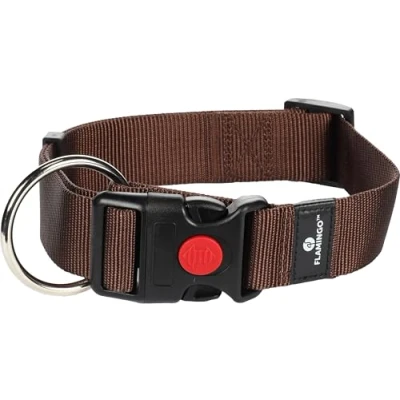 Image de Flamingo Collier pour Chien Ziggi Brun XL 55 75cm 40mm Réglable en continu avec décharge de Traction Boucle à clic verrou sécurité