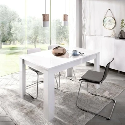 Image de Dmora IDLAND Table de salle à manger extensible blanc brillant 140 x 90 H 78 cm, Bois d&#039;ingénierie, Centre