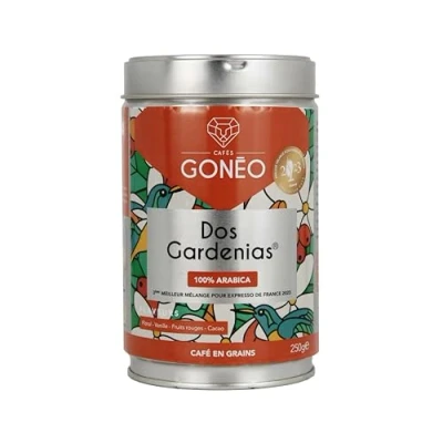 Image de CAFÉS GONÉO Café En Grains Dos Gardenias 100% Arabica Blend Primé Paris Coffee Show 2023 Notes Florales, Vanille &amp; Fruits Gourmands Explosif et Original 250 g