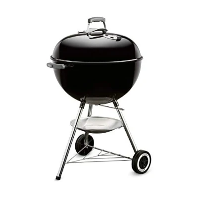 Image de Weber Barbecue à Charbon Classic Kettle 57 cm Couvercle, Thermomètre Intégré, Pieds et Roues d&#039;Extérieur Autoportant avec Vasque en Porcelaine Émaillée Noir (1341504)