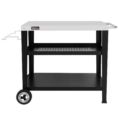 Image de Royal Gourmet 3 Étagères Desserte pour Plancha, Chariot Barbecue avec Plan de Travail en Acier Inoxydable et Support Sac à Ordures Détachable, Dessus Table 85 x 50 cm