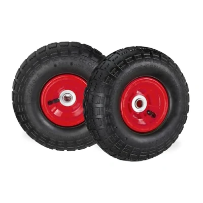 Image de relaxdays 2 Roues pour Diable 4.1/3.5 4, de Rechange avec air, axe 16 mm, Jusqu’à 136 kg, 260 x 85 Noir Rouge
