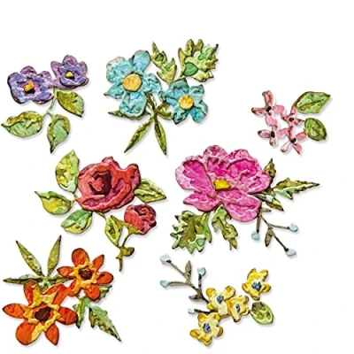 Image de Sizzix 66284 Matrices de découpe Motif Lot 14 Fleurs Thinlits Tim Holtz, 666284, Plastique, Brushstroke Flowers Mini, Taille Unique