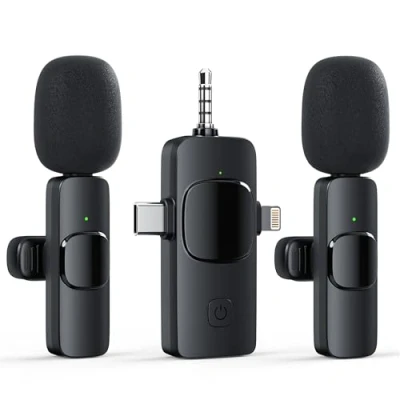 Image de PQV Micro Cravate sans Fil pour iPhone/Android/Caméra, USB C, 3 en 1 Microphone de Lavalier Enregistrement Vidéo, Vlog, TikTok, Youtube, Interviews