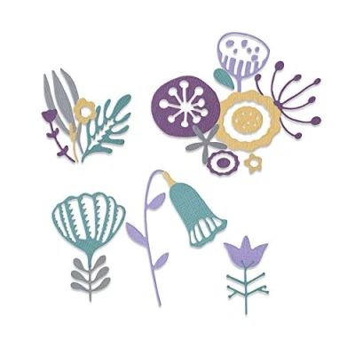 Image de Sizzix 664452 Thinlits Lot de 22 Matrices Jenna Rushforth découpe pour Scrapbooking, Floral Folk, Taille unique