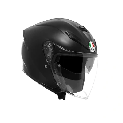 Image de AGV K5 Jet EVO E2206, Casque Moto Unisexe, Ouvert en Fibre de Carbone et Verre, avec Visière Anti Rayures UV, Matt Black, S
