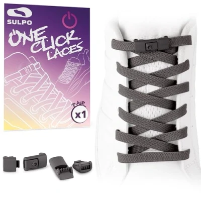 Image de SULPO Lacets plats élastiques « one click » sans noeuds à boucle avec en caoutchouc pour baskets enfants et adultes