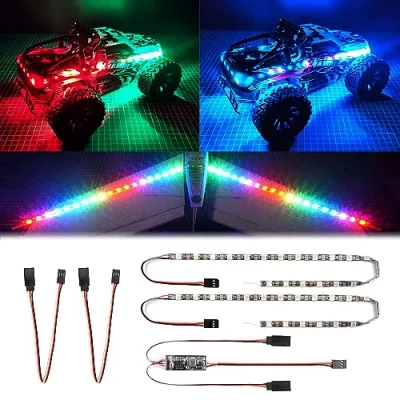 Image de elechawk Kit de Bandes Lumineuses LED RC pour Voiture Camion sur chenilles Avion Bateau Drone Aile Fixe Traxxas TRX4 Axial SCX10 Couleur Variable