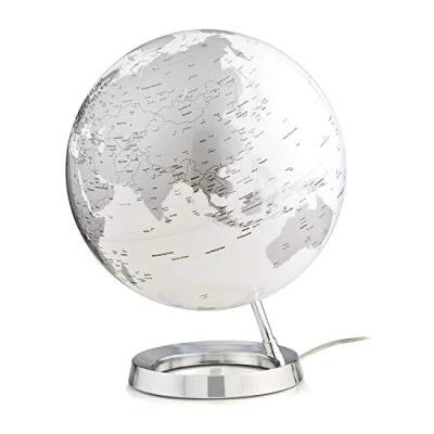 Image de Tecnodidattica Mappemonde Light&amp;Colour Metal Chrome lumineux, pivotant, avec cartographie Politique actualisée Luminaire de design Diamètre 30 cm Textes en anglais