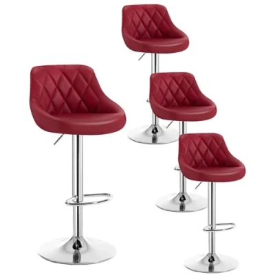 Image de WOLTU Lot de 4 Tabourets Bar siège pivotant en Similicuir,réglable Hauteur,Bordeaux BH23bd