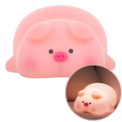 Image de FOREVER Light Veilleuse Enfant LED Dormant Cochon Silicone Souple avec 4 Niveaux de Luminosité Rechargeable par USB C Portable Lampe Chevet Tactile