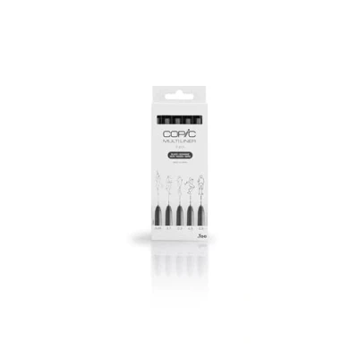 Image de Copic Multiliner Set, Black, 5 Fineliner en différentes épaisseurs de trait, stylos à dessin avec une pointe fine et encre pigmentée résistante l&#039;eau