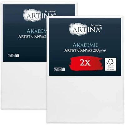 Image de Artina Set de 2 Canvas Toile Peinture 50x70 cm Tableau Châssis Entoilés en Bois FSC© a Peindre Blanche 100% Coton 280g/m² Toiles à Stable Akademie