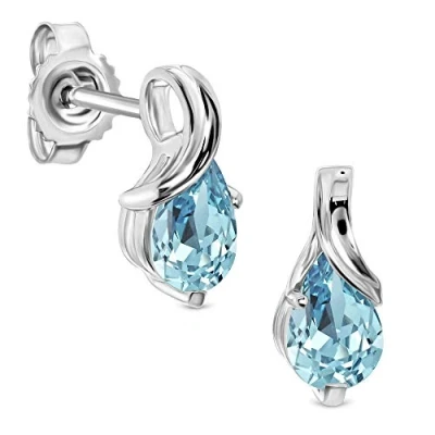 Image de Miore boucles d&#039;oreilles pour Femmes pendantes en Or Blanc 9 Carat /375 avec Pierre Précieuse forme poire Aigue marine bleu, Bijoux