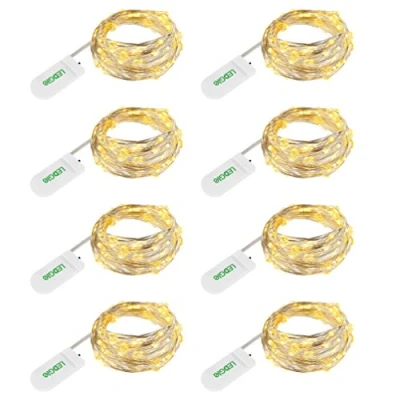 Image de LEDGLE Guirlandes Lumineuses LED à Piles pour Décoration Interieur Chambre Mariage Fête, Fil en Cuivre, Étanche IP68, Blanc Chaud, Lot de 8