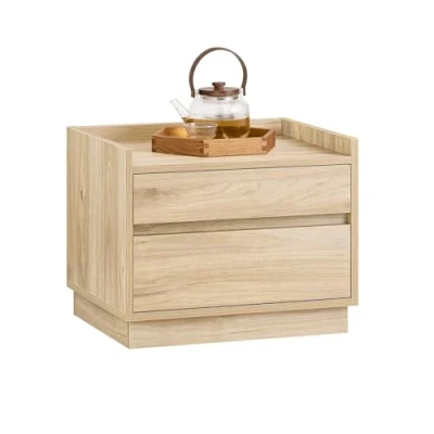 Image de SoBuy Table de Chevet FBT153 N Bout Canapé Nuit d&#039;Appoint Basse avec 2 Tiroirs 50x40x40 cm, Nature