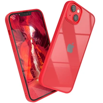 Image de EAZY CASE coque de protection transparente hybride compatible avec iPhone 14 Plus, anti chocs et rayures, fine pour appareil photo, rouge