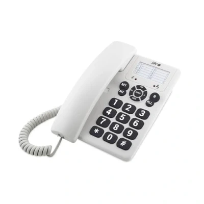 Image de SPC Original Téléphone filaire de bureau ou mural, avec grandes touches et facile à utiliser, 3 mémoires directes, volume sonnerie extra élevé, fonction recomposition Blanc